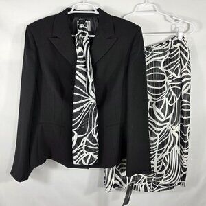 Le Suit Skirt Suit Women's Size 16 Black Blazer Black & White Abstract Skirt